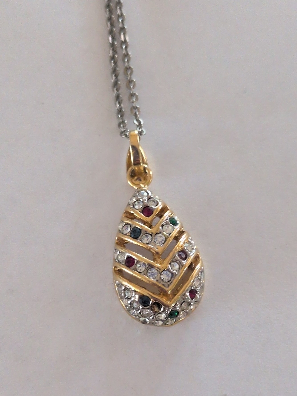 Gold-Tone Teardrop Pendant Necklace with Multicolor Stones - Women Jewelry